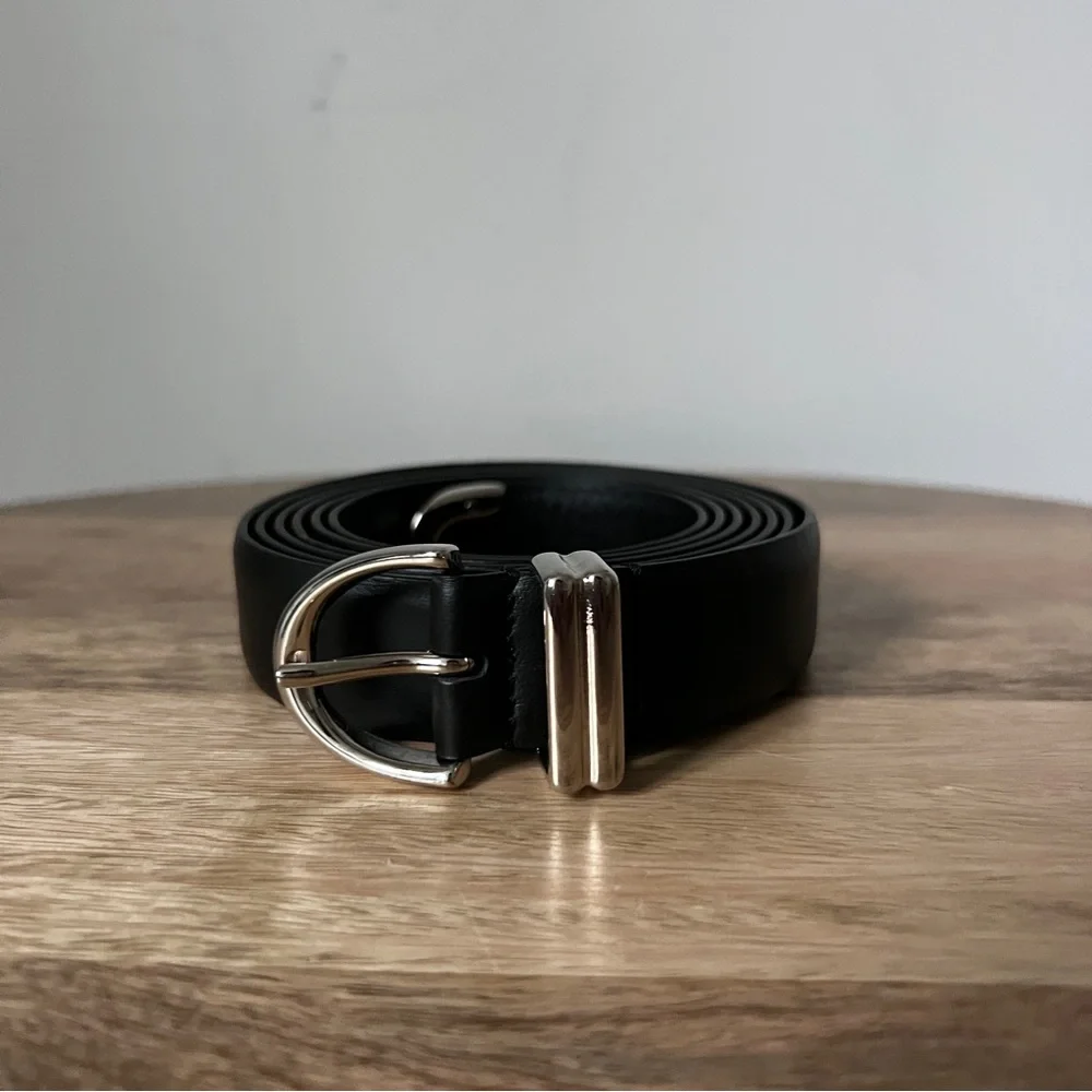 Khaite Brooke Double Wrap Belt in Black Leather with Silver Hardware - Picture 1 of 3
